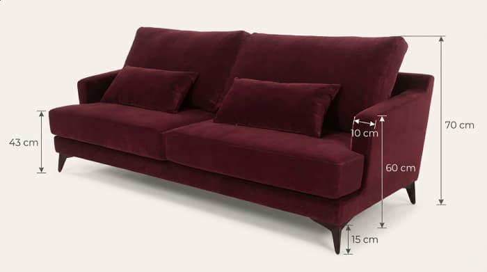 Merry Velvet Fabric Sofa 3-Seater Couch size chart